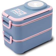 Ahes 1200 ml Iki Kat Dört Bölme Paslanmaz Çelik Lunch Box Yeni Nesil Sefer Tası-Sos Kaseli MODEL-FFLBOX8023 Lacivert