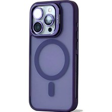 Ahes iPhone 14 Pro Max ile Uyumlu Kamera Lens Aparatlı Stand Olabilen Magsafe ile Uyumlu Kamera Korumalı Şeffaf Full Color Magnetic Wireless Telefon Kılıfı (Derin Mor, iPhone 14 Pro Max)