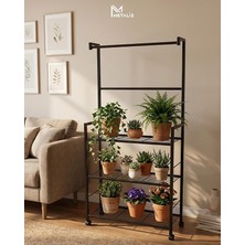 Ahes Metal Saksı Standı ve Bitki Askılığı - 3 Raflı Portatif Çiçek Rafı Siyah