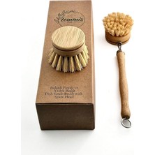 Ahes Başlıklı Bambu Bulaşık Fırçası, Kolayca Değiştirilebilir Sisal Fırçalı Başlık, Ergonomik Bambu Sapı, Paket Içerisinde Bir Adet Ekstra Yedek Başlık