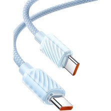 Ahes CA-3671 Crystal Serisi Type-C Type-C 100W Pd Hızlı Şarj ve Örgü Kablo Mavi 1.2m