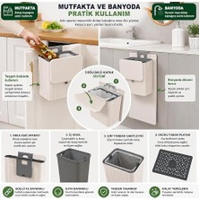 Ahes Mutfak Dolap Kapağı Çöp Kovası 15 Litre, Katlanabilir Tezgah Altı Çöp Kutusu, Dolap Içi ve Dışı Kullanım, Kapaklı Taşınabilir Çöp Sepeti, Beyaz