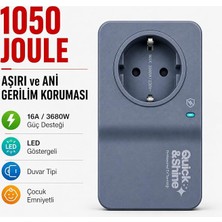 Ahes Joule 16A Akım Korumalı Tekli Priz Quick&shine - LED Göstergeli, Duvar Tipi, Aşırı ve Ani Gerilim Koruyucu, Buzdolabı, Çamaşır ve Kurutma Makinesi, Kombi, Tv Için