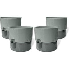 Ahes Dora Saksı Tabaklı Çiçek Kaktüs Saksısı Parlak Plastik Saksı (4 Adet, Gri, 1l, 13CM)