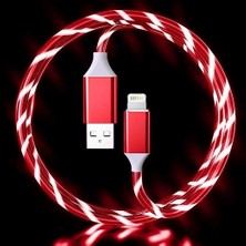 Ahes I-Phone Lighting Hızlı Şarj Kablosu Matrix LED Işıklı Kablo 8 Pin 5V 3A 1 Metre Kırmızı