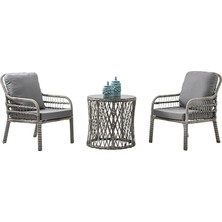 Ahes Tekli Rattan Bahçe Balkon Oturma Grubu Gri 700