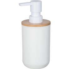 Ahes Posa Sabunluk, Sıvı Sabun, Losyon Veya Deterjan Için Doldurulabilir Pompalı Dağıtıcı, Sürdürülebilir Bambu Desenli Beyaz Plastik, (G x Y x D): 7 x 16,5 x 8 Cm, Kapasite Yaklaşık 330 ml