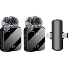 Ahes Kablosuz Yaka Mikrofonu Çiftli Mikrofon iPhone 15 16 17 ile Uyumlu Type-C/lightning Portlu Telefon Pc Tablet Video Kayıt Röportaj Canlı Yayın Vlog Kablosuz Mikrofon F15-2