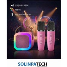 Ahes Karaoke Mikrofonlu Pembe Kablosuz Bluetooth Rgb Işıklı 5 Ses Efektli Stereo Ses Usb/sd Hoparlör