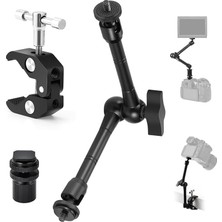 Ahes Profesyonel Magic Arm Dslr Kamera Tutucu Süper Kelepçeli Mengene Stand, 1/4 3/8 Dişli Flaş Pabuçlu Esnek Mafsallı Kol Tripod Masa Gidon Monitör Mikrofon Aksiyon Kamera Sabitleme, MG01, Siyah