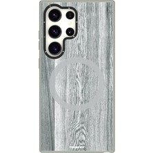 Ahes Galaxy S24 Ultra Uyumlu Kılıf Magsafe ile Uyumlu Youngkit Wood Forest Serisi Kapak Gri