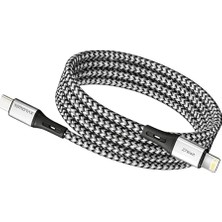 Ahes C-Lightning Örgülü Kablo, 27WATT Pd Hızlı Şarj, Grisiyah, 1metre, Remorax Wahoo (1AD x 1metre Grisiyah)