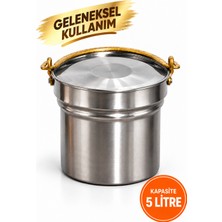 Öz Mutfak 5 Litre Paslanmaz Çelik Yoğurt Mayalama ve Süt Kabı (Satır/bakraç) – Geleneksel Sarı Kulplu - 16 Helke