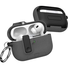 Ahes Airpods Pro 3 ile Uyumlu Fabric Serisi Özel Kilitli Tasarım ve Kumaş Yüzeyli Kılıf Darbelere Karşı Koruyucu Kapak (Gri, Airpods Pro 3 (2025))