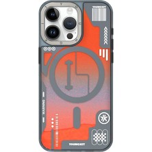Ahes iPhone 15 Pro Max Uyumlu Kılıf Sıvı Akışkanlı Magsafe Özellikli Youngkit Galaxy Serisi Kapak Turuncu, 8683886821710