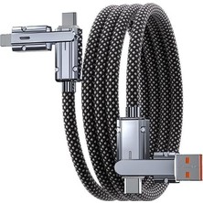 Ahes In 1 Şarj Kablosu Type-C To Type-C USB Lightning Uçlu Örgü 120W Şarj Kablosu Metal Uçlu