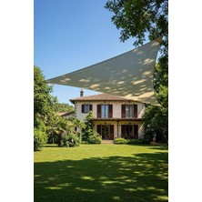Ahes Model Jüt Üçgen Gölgelik Tente - 4m x 4m x 5.5m | 180GR/M² File Kumaş |%95 Uv Koruma | Bahçe, Teras, Balkon Gölgelik | Estetik Yarasa Tipi Tasarım | (Krem, Yeşil, Gri, Mavi, Turuncu) (Krem)