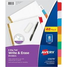 Ahes 23076 Big Tab Kırma ve Silme Ayırıcı, 5 Renkli Sekme, 1 Set 8 Binici 48 Paket