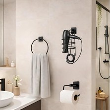 Ahes Banyo Aksesuar Seti,yuvarlak Havluluk,fön Makinesi Askısı,tuvalet Kağıdı Tutucu, Delme Gerektirmez,vida Gerektirmez (Set2)