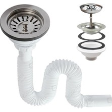 Ahes Lavabo Sifonu, 11 cm Geniş Başlık, 80 cm Uzunluk, Körüklü Plastik Gider Borusu
