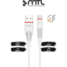 Ahes 3.4A USB To Micro USB Silikon Hızlı Şarj ve Veri Aktarım Kablosu 2 Metre MT2023 Beyaz ile Uyumlu