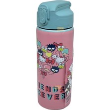 Ahes 600ML Hello Kitty Lisanslı Pipetli Kilitlenebilir Kapak Paslanmaz Çelik Termos Matara, Turkuaz-Pembe