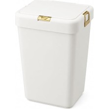 Ahes Litre Tekli Çamaşır Sepeti - Çöp Sepeti - Büyük Boy Çöp Kutusu - Dekoratif Çöp Sepeti - Gri Beyaz - 28X58,5X35 cm (Altın)