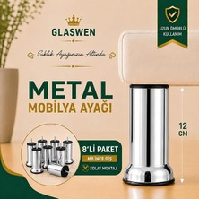 Ahes Adet Metal Destek Ayağı 12 cm Krom Mobilya Kanepe Baza Koltuk Ünite Ayakları Metrik 8 Civatalı Ince Diş
