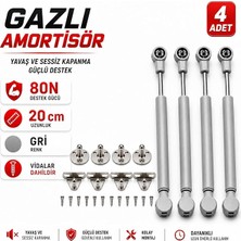 Ahes Adet) Dolap Kapak Amortisörü 80N Gri 20 cm Gazlı Piston Kapak Hidroliği Mutfak Dolabı Pistonu