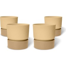 Ahes Saksı Dekoratif Tabaklı Çiçek Kaktüs Saksısı Mat Plastik (4 Adet, Krem, 0.75 Litre)