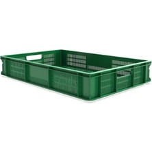 Ahes Sebze Meyve Kasası 40X60X10 cm - 16.2 Lt Delikli Market Manav Tipi Istiflenebilir Taşıma Kutusu, 15 Kg, Yeşil