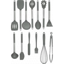 Ahes Mora 14 Parça Paslanmaz Çelik Silikon Uçlu Spatula Mutfak Seti Gri