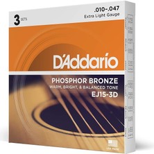 Ahes Akustik Gitar Tel Seti, 3'lü Paket, Phosphor-Bronz