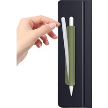 Ahes Stylus Kalemlere ve Normal Kalemlere Uyumlu Yapışkanlı Silikon Kalem Tutucu (Haki)