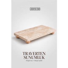 Capeso Doğal Traverten Yağlık Altlığı Sıvı Sabunluk Altlığı Sunumluk 20X10 cm Ahşap Ayaklı