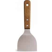 Ahes Ahşap Saplı Paslanmaz Çelik Spatula – 24CM Eğilimli Çok Amaçlı Mutfak Spatulası | Izgara, Burger, Sebze, Temizlik Için Profesyonel Metal Spatula