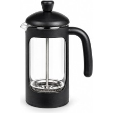 Ahes Borosilikat Cam French Press 350 Ml, Siyah Çerçeveli Kavisli Saplı Pistonlu Demlik, Kahve ve Bitki Çayı Demleme Aparatı, Şeffaf Hazneli Manuel Kahve Demleyici, 1 Adet