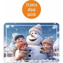 Ahes Yeniyıl, Noel Baba, Kardan Adam, Geyikler 24 Parça Ahşap Puzzle 242072