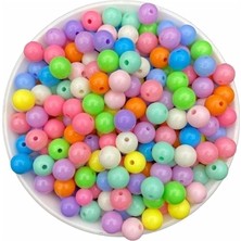 Ahes Market 10MM Pastel Karışık Renkli Yuvarlak Plastik Boncuk, Takı Yapım Boncuğu (25GR,~45ADET)