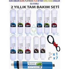Ahes Yıllık Tam Bakım Seti, Aura Cerilon Silver, Platinium, Plus ve Tüm Kapalı Kasa Cihazlar ile Uyumlu, 12 Adet Su Filtresi, 2 Adet Musluk Bağlantısı, 20 Adet Bağlantı Parçası