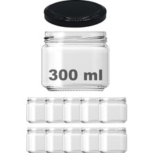 Ahes 300 ml Metal Siyah Kapaklı Şeffaf Cam Kavanoz 10 Adet