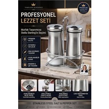 Ahes Ikili Tuzluk Biberlik Seti 13 cm 18/10 304 Paslanmaz Çelik Standlı Cam Baharatlık 723495