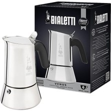 Ahes - Venus: 6 Cups Ocak Üstü Espresso Pişirici - 235ML - Gümüş Renk - Paslanmaz Çelik Gövde - Patentli Güvenlik Valfi - Tüm Ocak Türleri Için Uygundur (Indüksiyon Dahil)