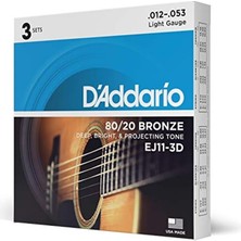 Ahes Çelik Telli Akustik Gitar, Dünyanın En Popüler Markası'ndan En Yüksek Kalite, EJ11-3D, 80/20 Bronz, Işık (12-53), 3 Paket