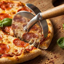 Ahes Akasya Ahşap Saplı Paslanmaz Çelik Mutfak ve Bar Gereçleri - Pizza Kesici Rulet ve Şişe Açacağı - Ergonomik Lüks Sunum Serisi (Pizza Kesici Rulet)