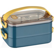 Ahes Bento Lunch Box Ofis-Okul Için Yeni Nesil Sefer Tası 2 Kat Taşıma Kulplu Çelik FF367 Lacivert