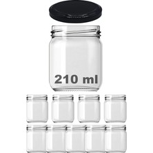 Ahes 210 ml Siyah Metal Kapaklı Şeffaf Cam Kavanoz 9 Adet