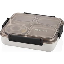 Ahes Bento 1200ML Lunchbox Tek Katlı 4 Bölmeli ve Kaseli Çelik Sefer Tası Yemek Kutusu (Siyah)