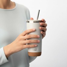 Ahes 590 ml Paslanmaz Çelik Pipetli Termos Kupa - 4 Renk Seçeneği (Siyah, Yeşil, Gri, Mavi) - Sıcak ve Soğuk Tutan Mug - Araç ve Ofis Bardağı (Krem)
