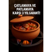 Ahes Toprak Güveç Tencere, 2 Litre, Kapaklı, Ocak ve Fırın Uyumlu, Kahverengi